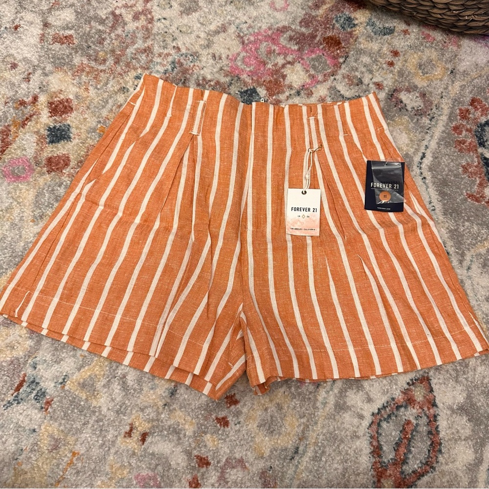 Forever 21 High Waist Orange and White Striped Shorts